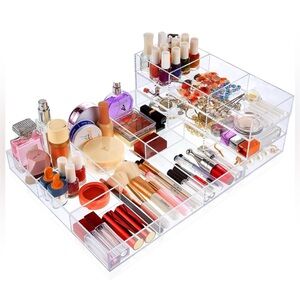 4 Pcs Clear Organizers Set, 6 Section Acrylic Organizer, 3 Pcs 3 Compartment